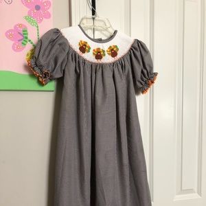 Smocked Thanksgiving 6T Dress black & white check